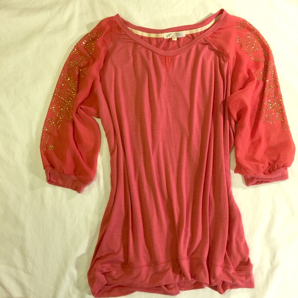 ❣️Jolt mixed media studded 3/4 sleeve top